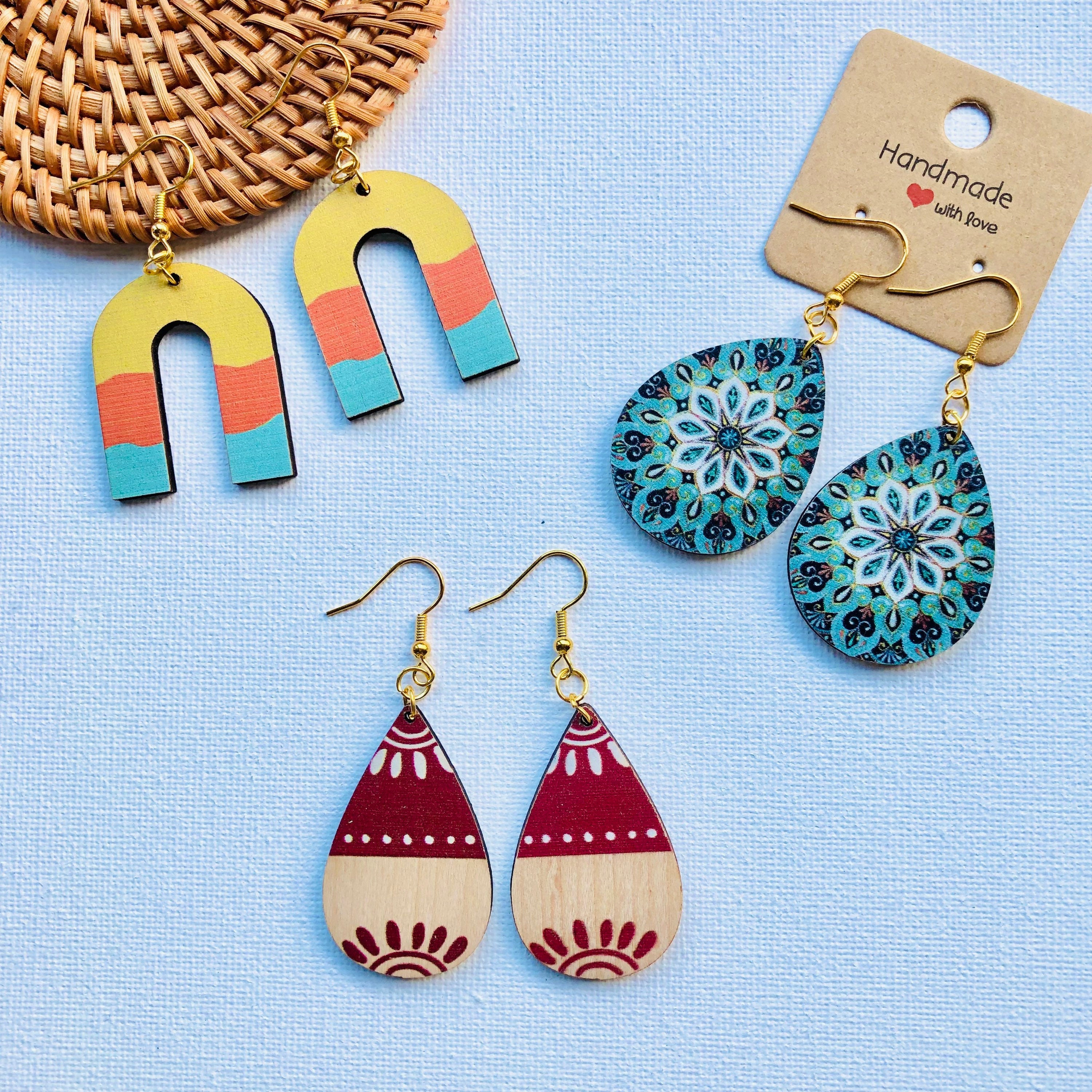 Handmade Unique Wooden Earrings | Unusual Earrings | Lightweight Dangle Earrings | Wood Earrings | BUY 4 PAY 3
