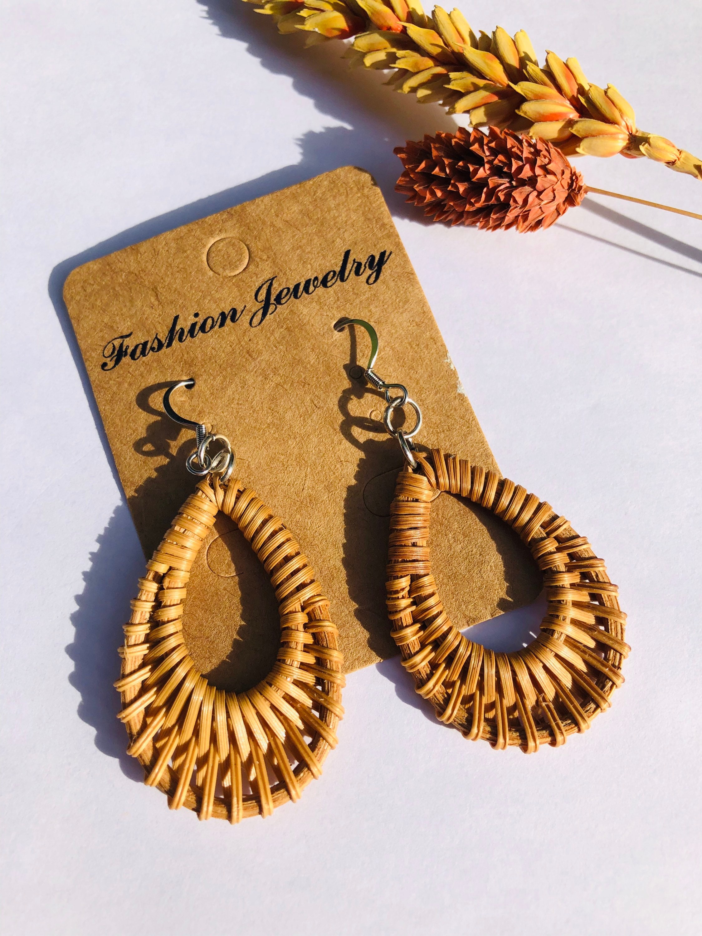 Rattan Woven Wicker Hoop Earrings wholesale –