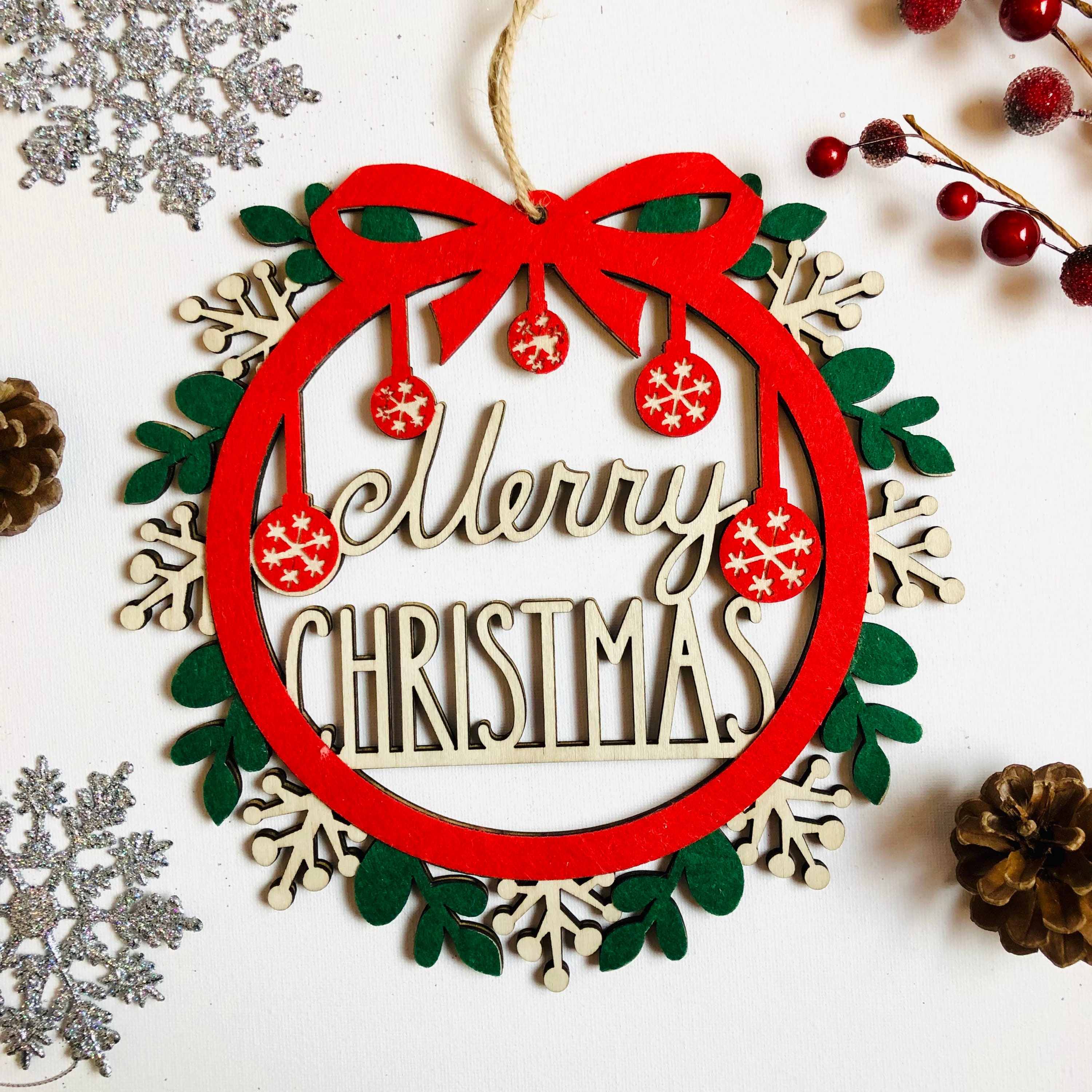 Handcrafted Wooden Christmas Door Hanger Sign, 3D Wall Art, Raised Letters,Christmas Wreath, Wooden Pendant, Christmas Tree Decor
