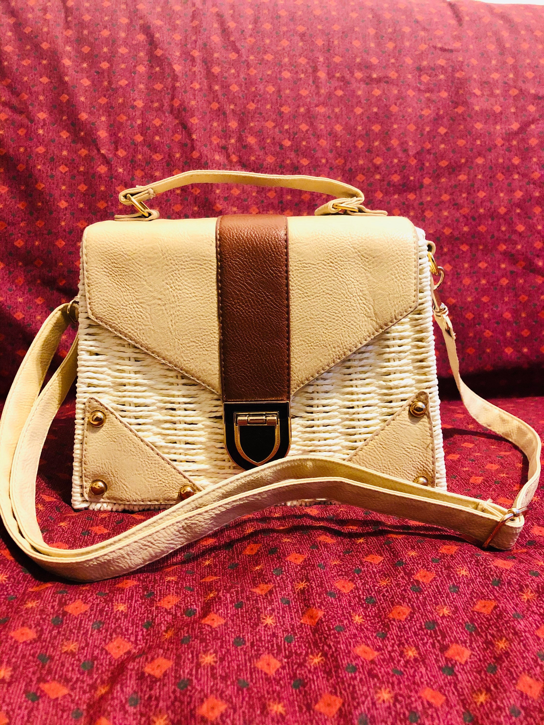 Handwoven Faux Leather White Raffia Bag |Handmade Bag| Shoulder Wicker Bag|Crossbody Bag | Boho Bag | Christmas Gift for her