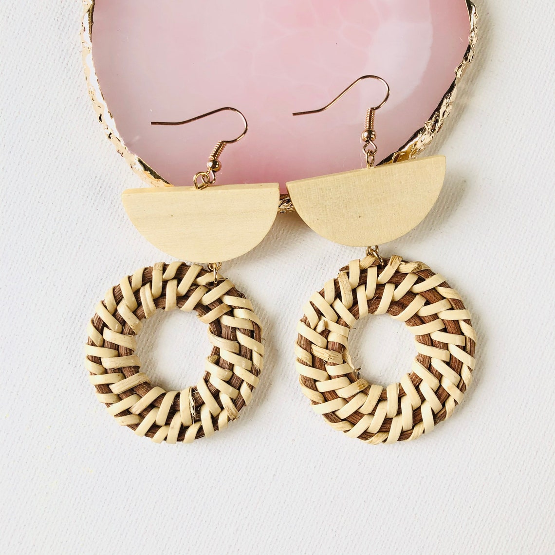 Handwoven Rattan Earrings handmade Hoop Earrings Boho Etsy UK