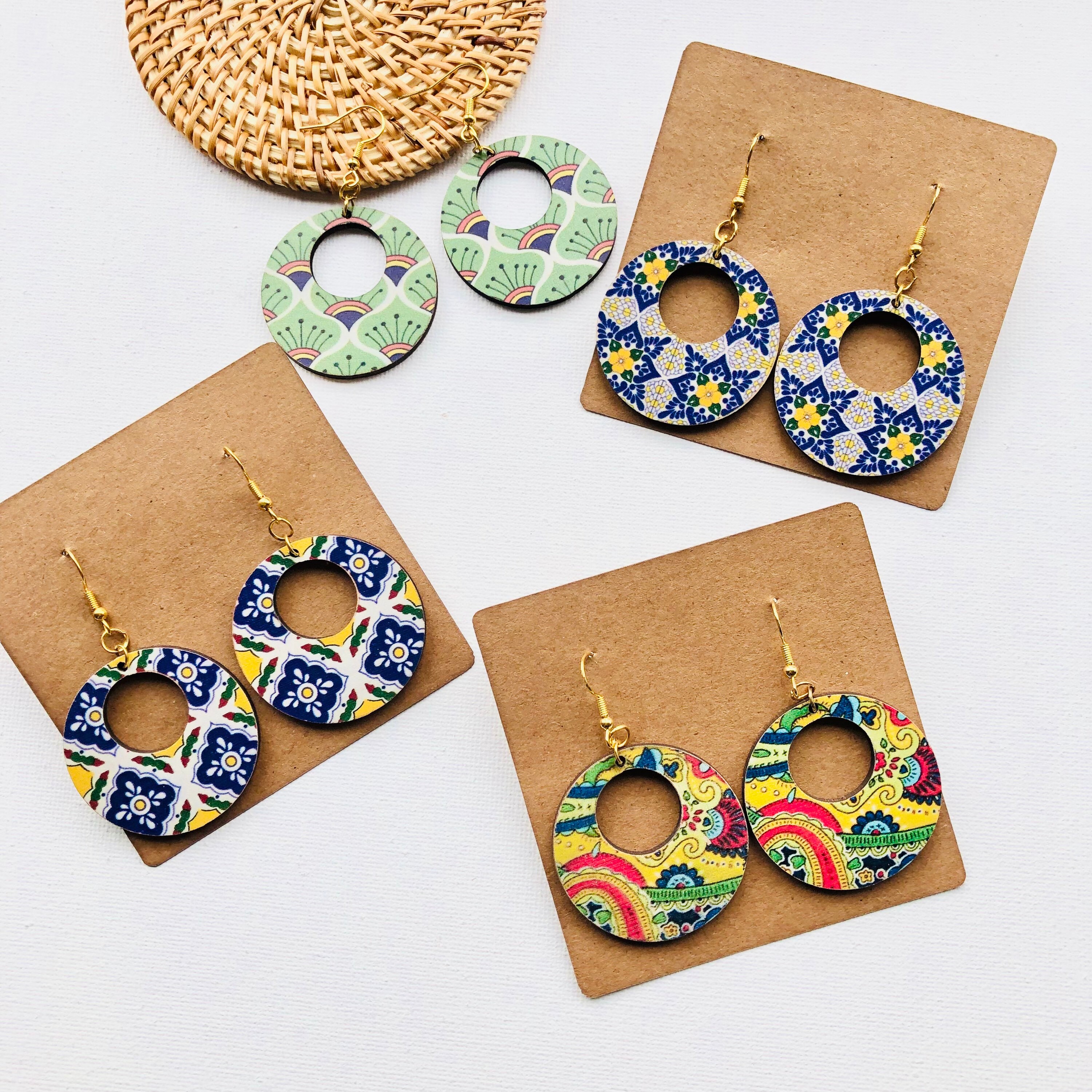 Handmade  Round Unique Wooden Earrings | Lightweight Dangle Earrings | Wood Earrings |  Statement Earrings | BUY 4 PAY 3