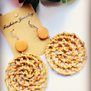 Gold Plated Filigree Handmade Flower Dangle Earrings - Yellow Rose