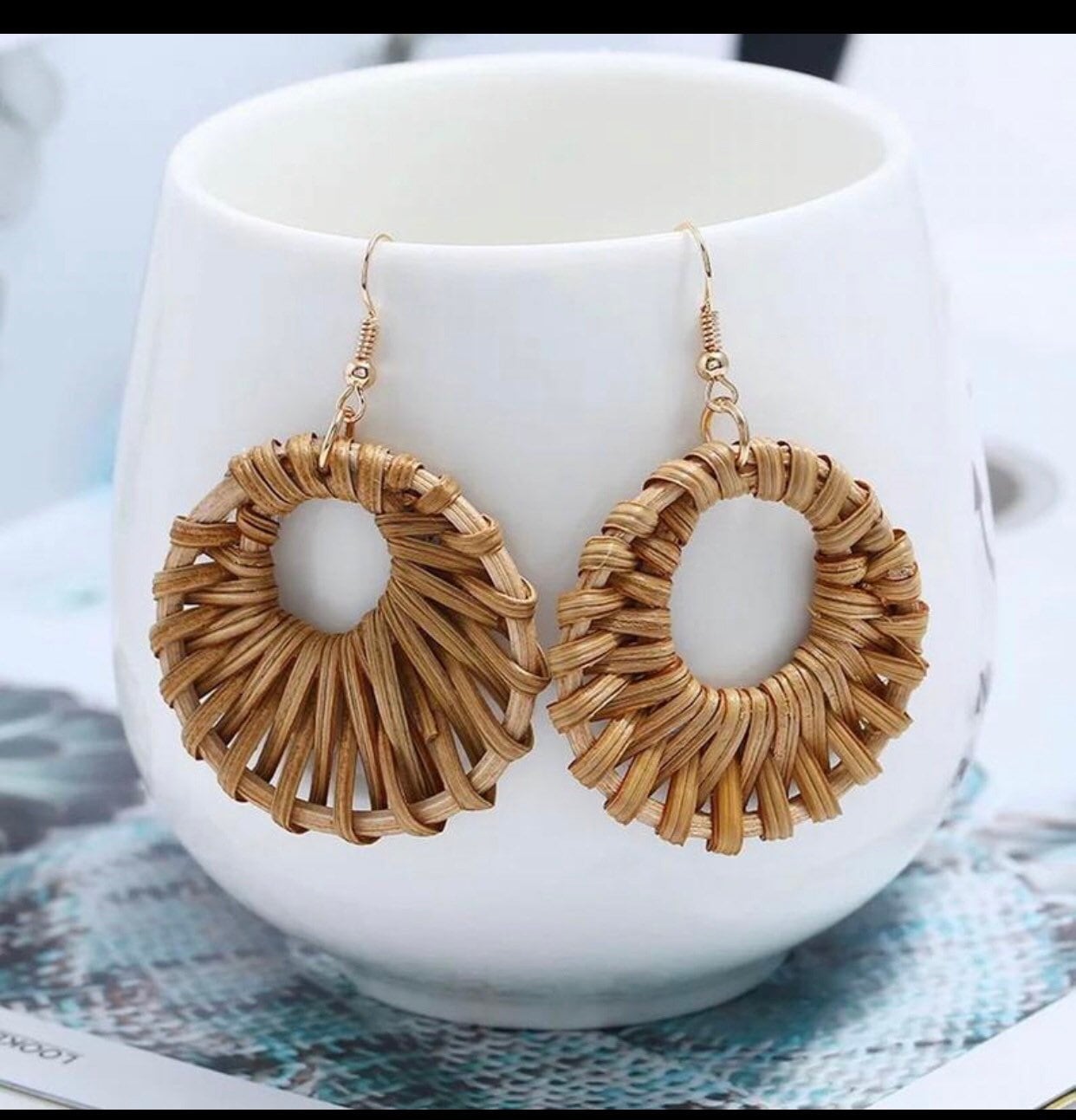 Handwoven Round Rattan Earrings |Handmade Summer Earrings |Boho Earrings | Wicker Earrings | Holiday Vacation Earrings
