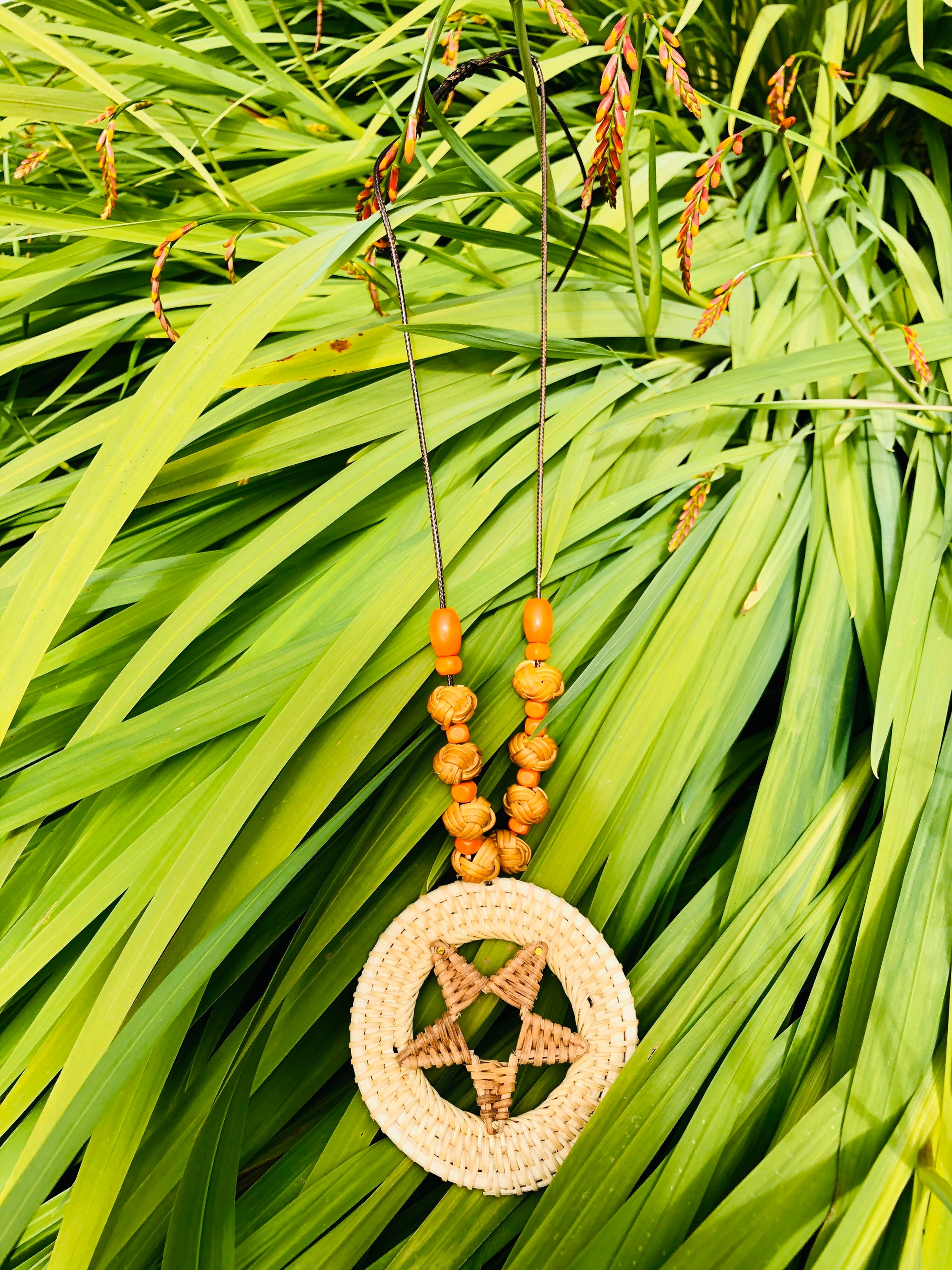Handmade Rattan Necklace with Adjustable Cord | Star Necklace | Boho Necklace | Wicker Necklace | Handwoven Necklace | Straw Necklace