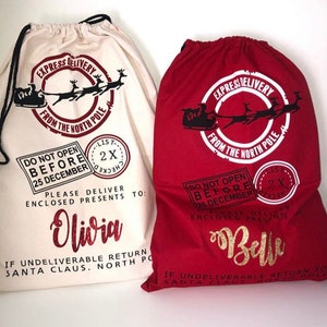 IN STOCK,  Large Christmas Santa Sack- Personalised Xmas Father Christmas  gift bag