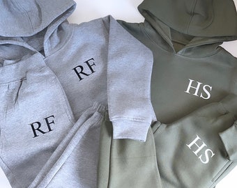 Children’s / kids personalised fleeced lined tracksuit hoodie/trousers set 0-6m up to 9-10y