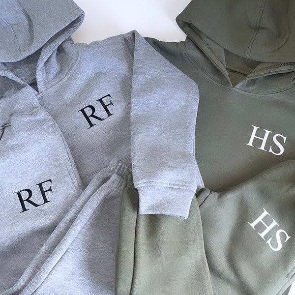 Children’s / kids personalised fleeced lined tracksuit hoodie/trousers set 0-6m up to 9-10y