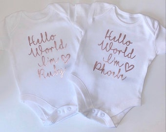 Hello world baby announcement vest