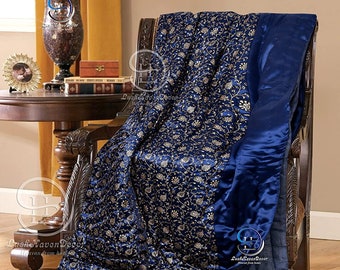 Handmade Silk Quilt / Indian Jaipuri Golden Print Razai /Filled With Cotton Kantha Blanket /Hand Stitched Kantha Duvet Quilt/