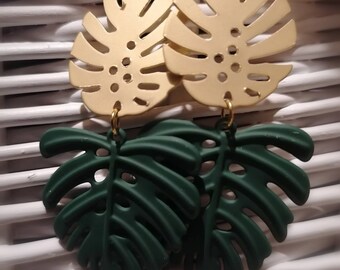Tropical leaf drop earrings