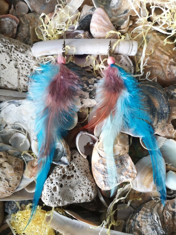 Feather Earrings TRIBAL Earrings Exotic FEATHERS Festival  Etsy