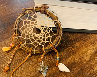 To Dream Again handmade beaded necklace gender neutral 19 long dream catcher Native American First Nations dreams visions twilight night