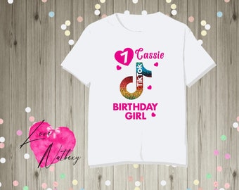 Personalised Birthday Tik Tok Girls T Shirt Viral Party Kids Rainbow Gift Tee