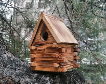 Log Cabin Birdhouse, Wooden Birdhouse For Hanging