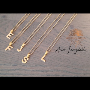 Collier personnalisé lettre d'or, initiale prénom, acier inoxydable doré à l'or fin