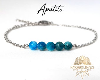 Bracelet apatite acier inoxydable, argenté ou doré, pierres naturelles 4mm, cadeau pour femme, bracelet minimaliste élégant