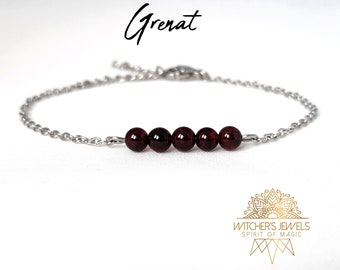 Garnet bracelet in stainless steel, silver or gold finish, 4mm natural stones, gift for women, elegant minimalist bracelet