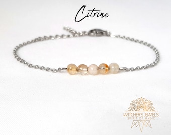 Citrine bracelet in stainless steel, silver or gold, 4mm natural stones, gift for women, elegant minimalist bracelet