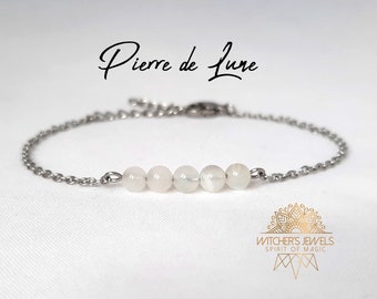 Moonstone bracelet stainless steel, silver or gold, 4mm natural stones, gift for women, elegant minimalist bracelet