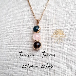 ASTROLOGICAL Taurus 18k gold necklace, 18k gold-plated brass bead frame, 18k gold-plated stainless steel chain! zodiac stone