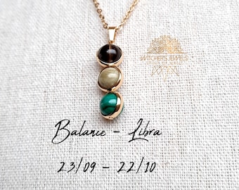 Libra ASTROLOGICAL gold necklace, 18k gold plated brass bead frame, 18k gold plated stainless steel chain, zodiac stone