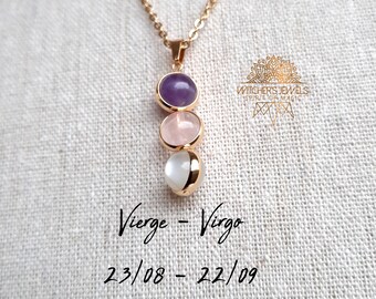 Virgo ASTROLOGICAL necklace 18k gold, 18k gold plated brass bead frame, 18k gold plated stainless steel chain! zodiac stone