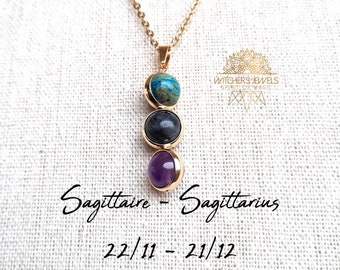 ASTROLOGICAL Sagittarius 18k gold necklace, 18k gold plated brass bead frame, 18k gold plated stainless steel chain! zodiac stone