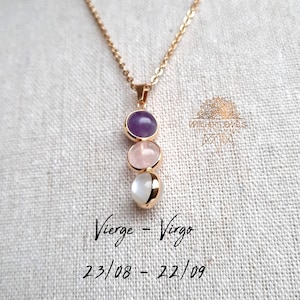 Virgo ASTROLOGICAL necklace 18k gold, 18k gold plated brass bead frame, 18k gold plated stainless steel chain! zodiac stone