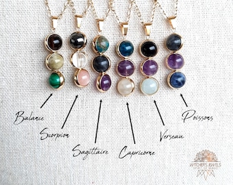 Zodiac Pendants Necklace 18k Gold, 18k Gold Plated Brass Bead Frame, 18k Gold Plated Stainless Steel Chain! Astrology Stone