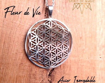 Large Flower of Life pendant in silver or gold - stainless steel - silver or gold stainless steel chain - high quality jewelry