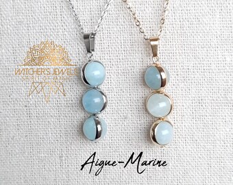 The Aquamarine polka dot necklace in gold or silver, with a gold or silver brass beaded frame and a stainless steel chain!