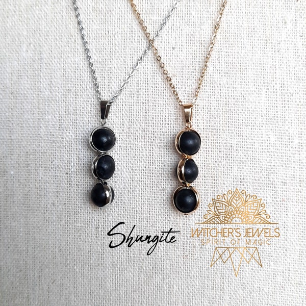 ¡Collar de guisantes de shungita en oro o plata, con marco de cuentas de latón en oro o plata y cadena de acero inoxidable!