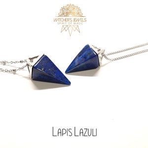 Lapis lazuli pendulum pendant in platinum-plated brass - semi-precious natural stone