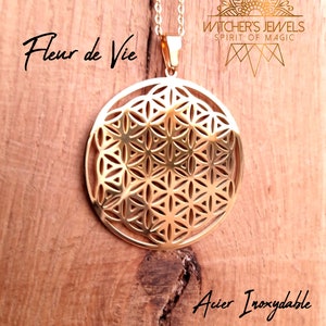Grote Flower of Life hanger in zilver of goud - roestvrij staal - zilveren of gouden roestvrijstalen ketting - hoogwaardige sieraden