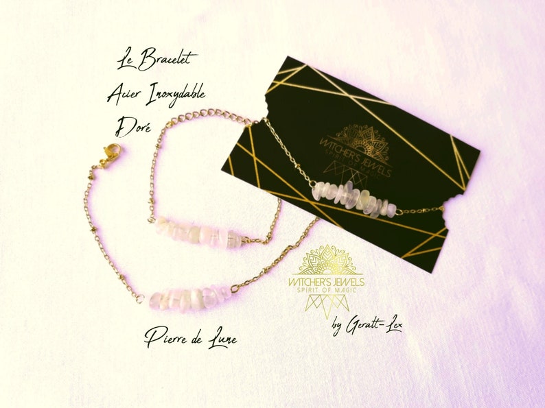 acier inoxydable plaqu\u00e9 dor\u00e9 ou argent\u00e9 blanc et or ou argent Bracelet cha\u00eene pierre naturelle v\u00e9ritable Pierre de Lune