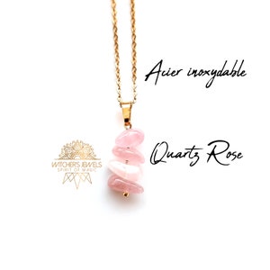 Collar de cuarzo rosa dorado, colgante de piedra natural, grupo de pepitas de piedra natural genuina, acero inoxidable dorado.