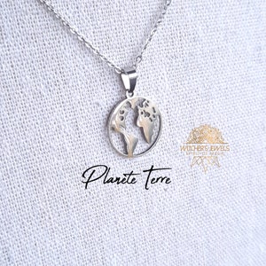 Colgante planeta Tierra de plata u oro - acero inoxidable - cadena de acero inoxidable de plata u oro - joyería de alta calidad - ambiental