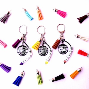 TOP PRENOM Personnalisé ! Super ATSEM / Super Maîtresse / Maître - Porte-clé personnalisé prénom et couleur - Cadeau de fin d'année scolaire
