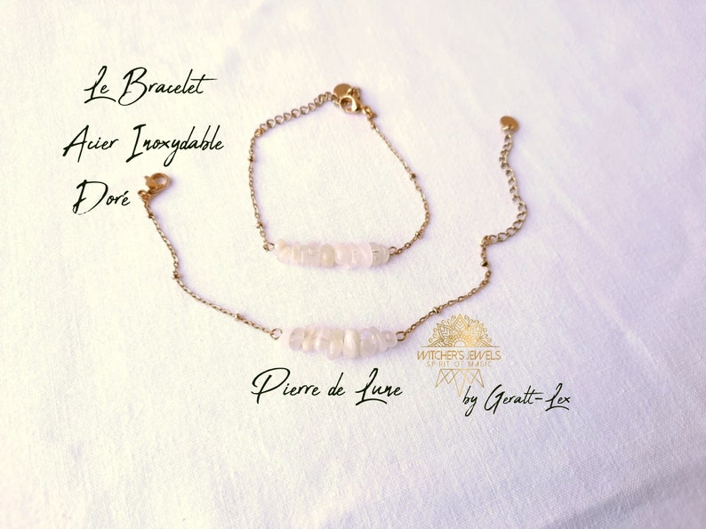 acier inoxydable plaqu\u00e9 dor\u00e9 ou argent\u00e9 blanc et or ou argent Bracelet cha\u00eene pierre naturelle v\u00e9ritable Pierre de Lune