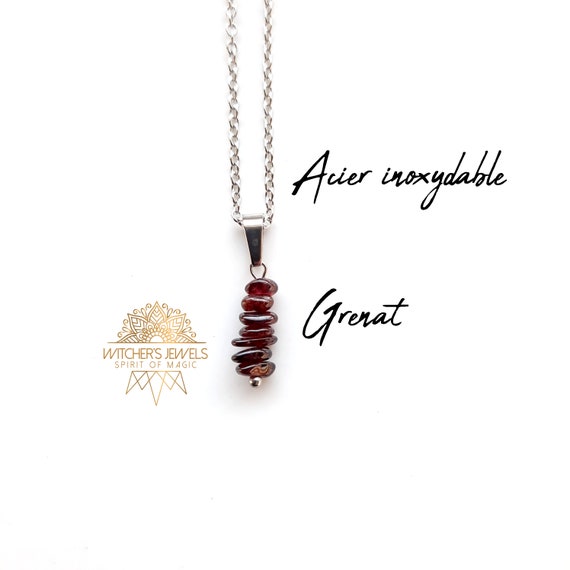 Silver Garnet Necklace, Natural Stone Pendant, Cluster of Genuine