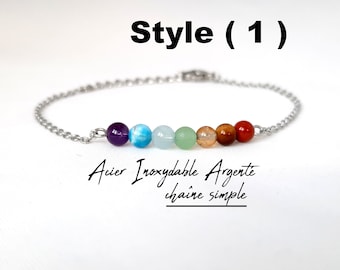 7 Chakra bracelet in stainless steel, silver, and gold, with 4mm natural stones, a gift for women, very strong chain, delivered quickly in France