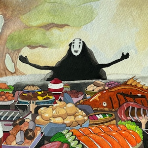 Gouache Malerei - Bankettszene von spirited away