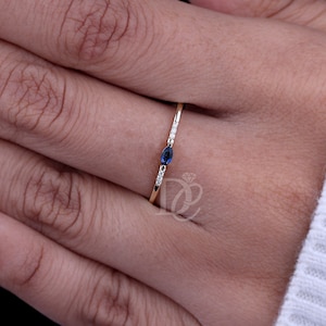 Blue Sapphire Wedding Band,Half Eternity Band,14k Yellow Gold Sapphire Ring, Anniversary Gift,Engagement Ring,dainty solitaire wedding Ring