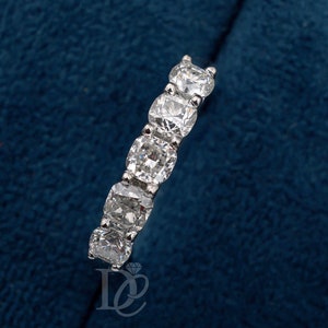 Moissanite Band,Cushion Cut Moissanite Engagement Ring,14k White Gold Five Stone Wedding Band,Anniversary Ring,Promise Ring,Gift For Her