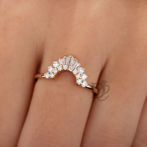 Gelbgold Chevron Ring, Moissanite Diamant Ring, Vintage Baguette Diamantring, Vintage Ring, Vintage Ring