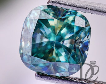 Blue Cushion Moissanite,Light Medium Dark Blue Moissanite,Square Fancy Cyan Blue Moissanite,Custom Cut Moissanite For making Cushion  Ring
