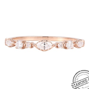 Vintage Moissanite wedding band,marquise round cut band, Women half eternity band,promise ring,anniversary band ring,stacking matching band,