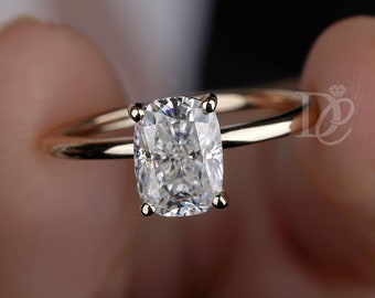 Forever One Moissanite Cushion Solitaire Engagement Ring, Rose Gold