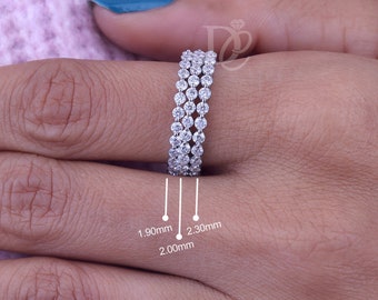 Volle Ewigkeit Hochzeitsring, runder farbloser Moissanite Ehering, Weißgold Floating Bubble Prong Set, Hochzeitsring für Frauen, stapelbarer Band